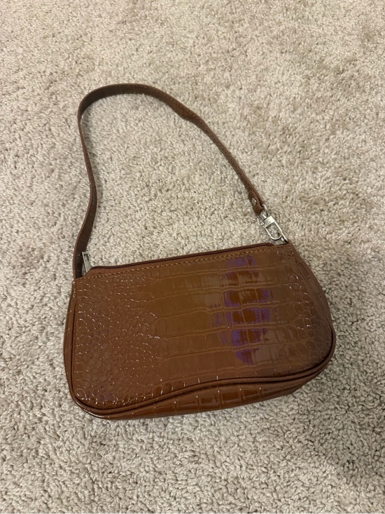 None Handbags - Brown Croc-Embossed Shoulder Bag